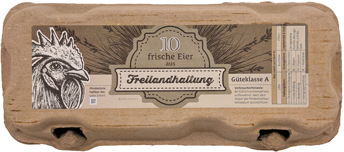 10er TopCom Eierschachtel mit „Freilandhaltung“ Aufdruck Oben Zoom