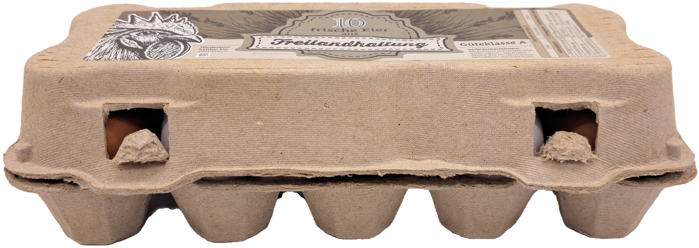 10er TopCom Eierschachtel mit „Freilandhaltung“ Aufdruck Front