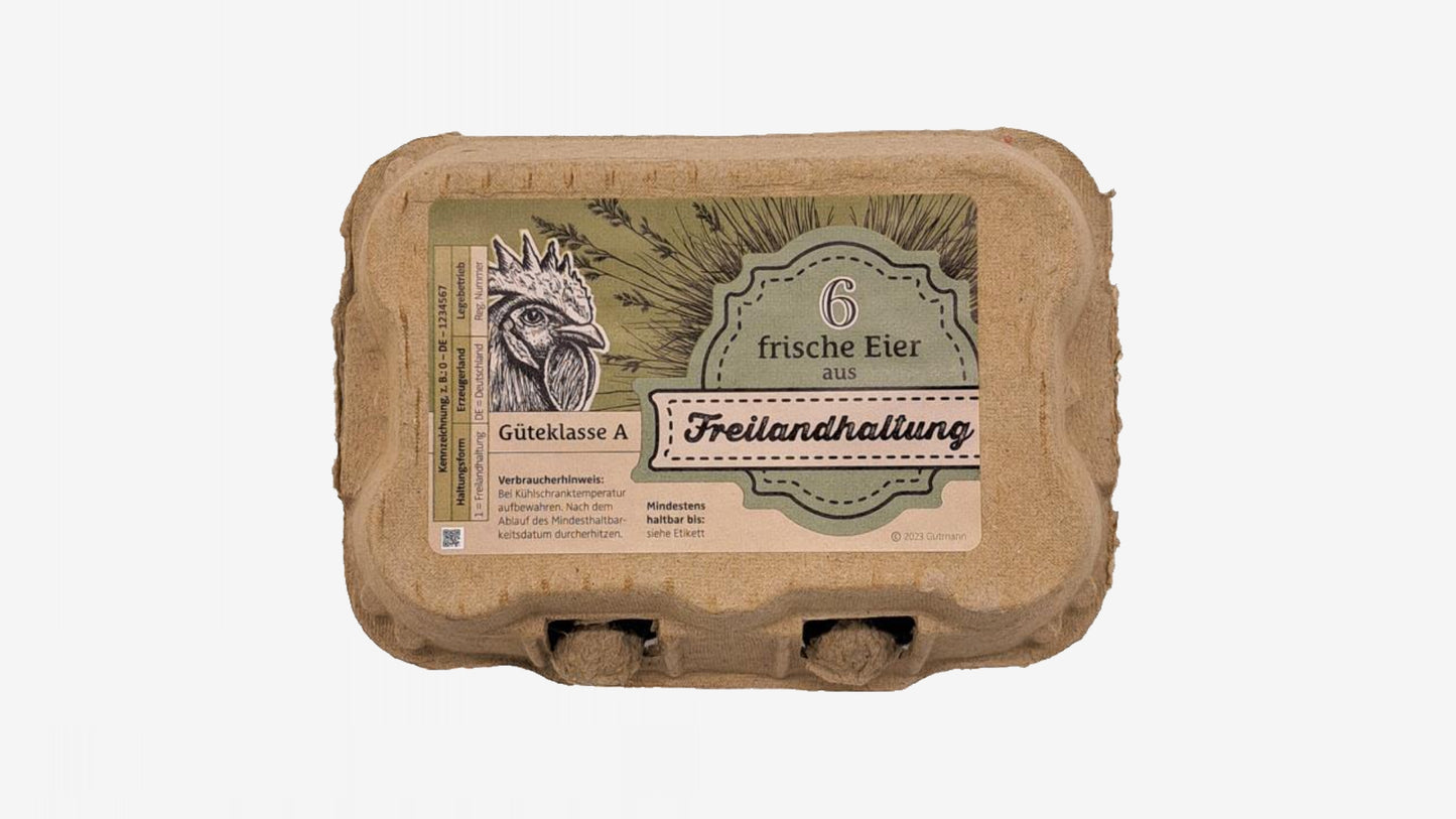 6er TopCom Eierschachtel mit „Freilandhaltung“ Aufdruck Oben