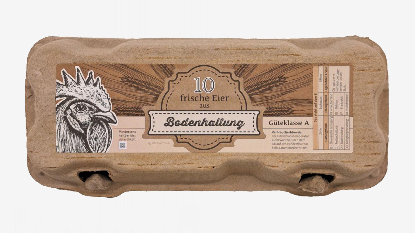 10er TopCom Eierschachtel mit „Bodenhaltung“ Aufdruck Oben