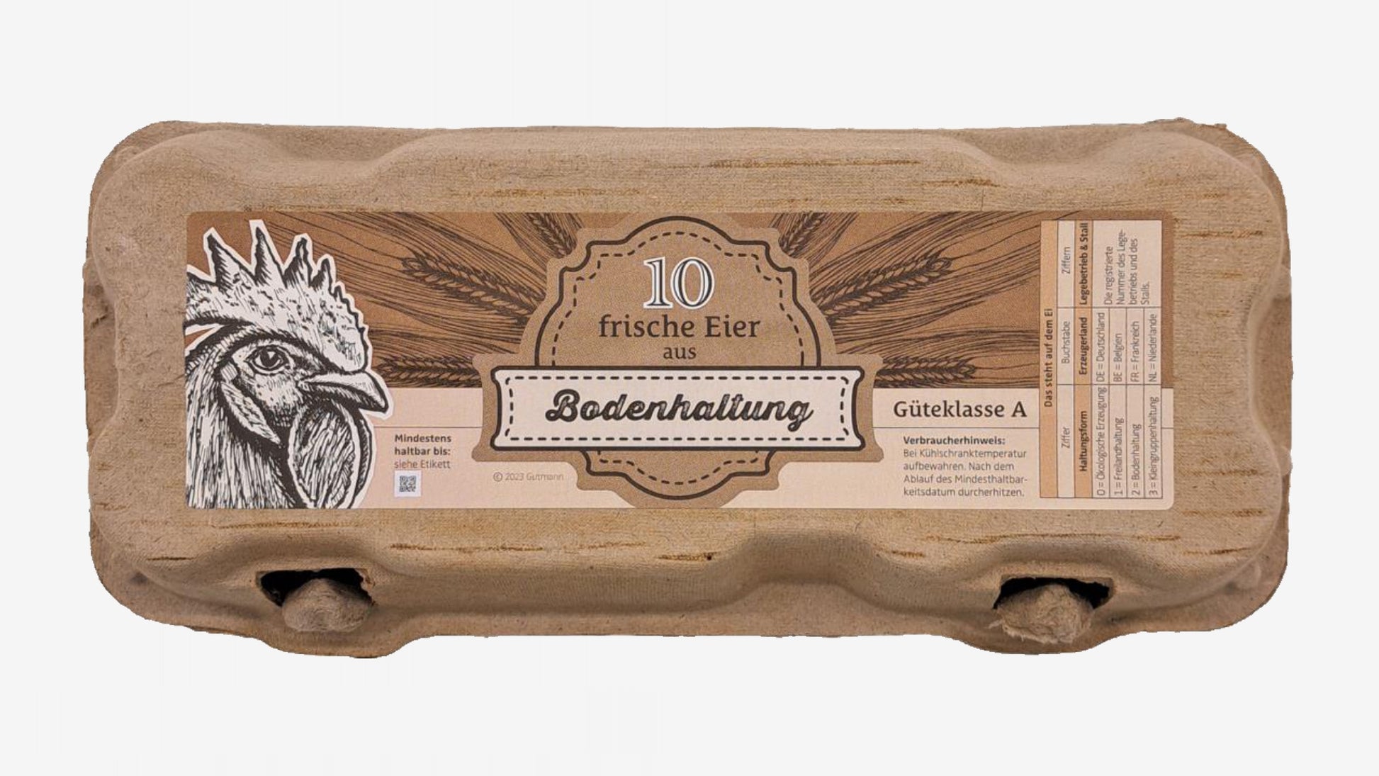 10er TopCom Eierschachtel mit „Bodenhaltung“ Aufdruck Oben