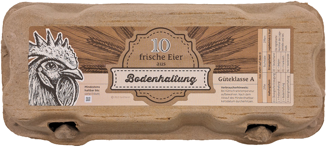 10er TopCom Eierschachtel mit „Bodenhaltung“ Aufdruck Oben Zoom