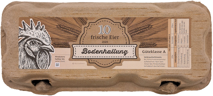 10er TopCom Eierschachtel mit „Bodenhaltung“ Aufdruck Oben Zoom