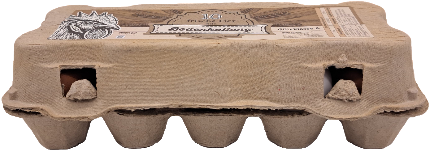 10er TopCom Eierschachtel mit „Bodenhaltung“ Aufdruck Front