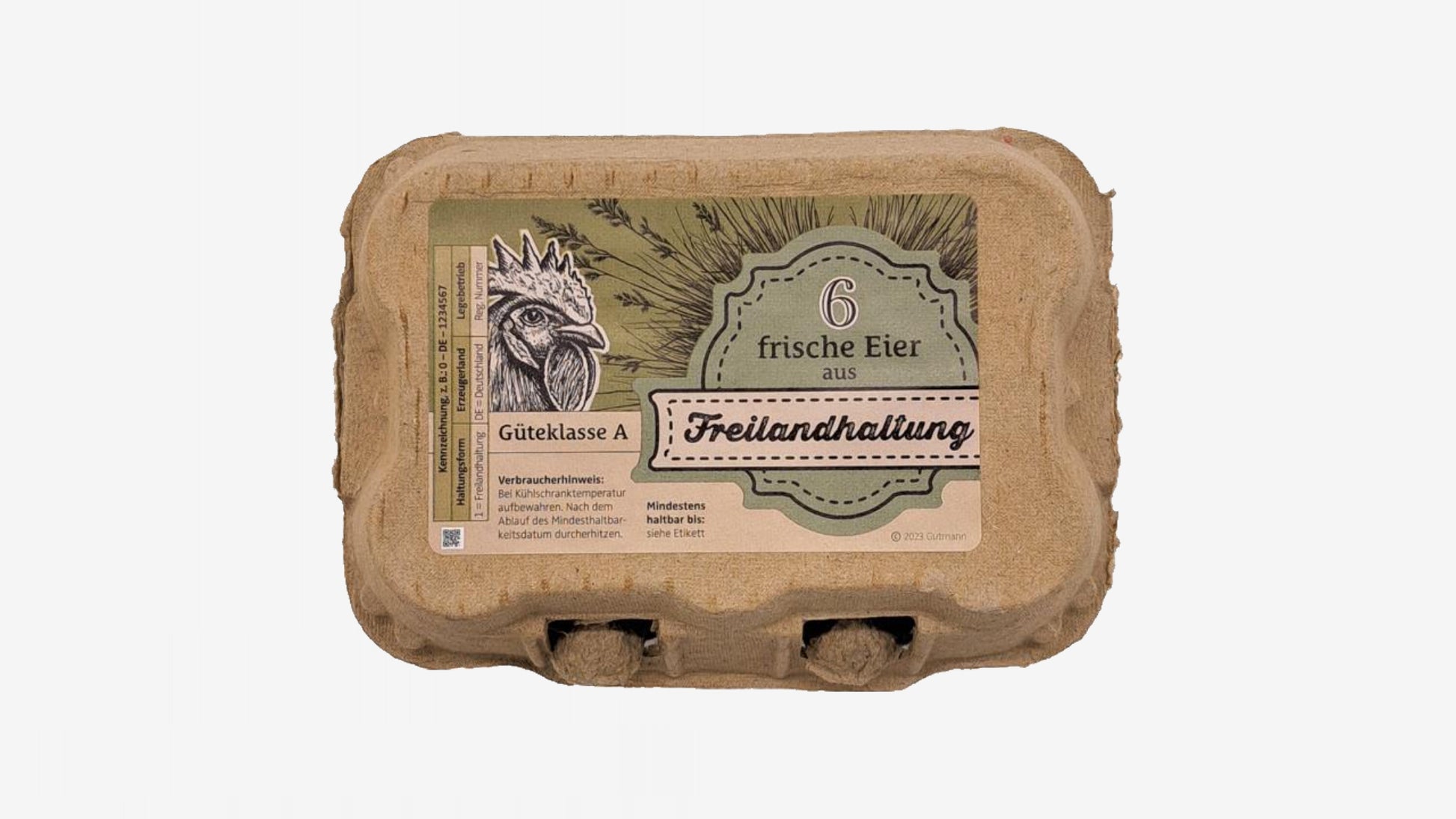 6er TopCom Eierschachtel mit „Freilandhaltung“ Aufdruck Oben