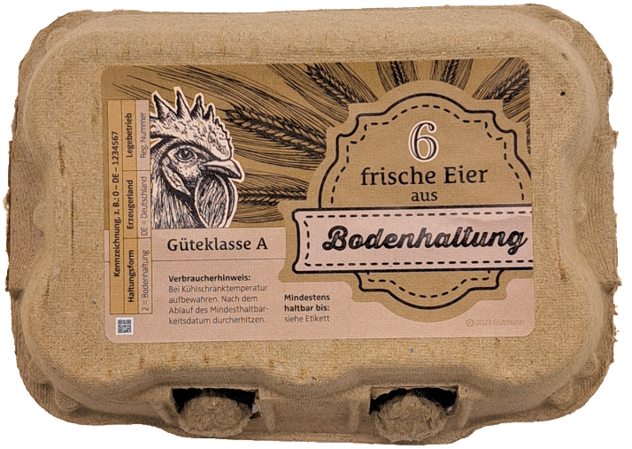6er TopCom Eierschachtel mit „Bodenhaltung“ Aufdruck Oben Zoom