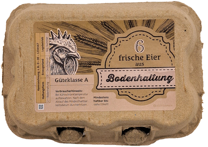 6er TopCom Eierschachtel mit „Bodenhaltung“ Aufdruck Oben Zoom