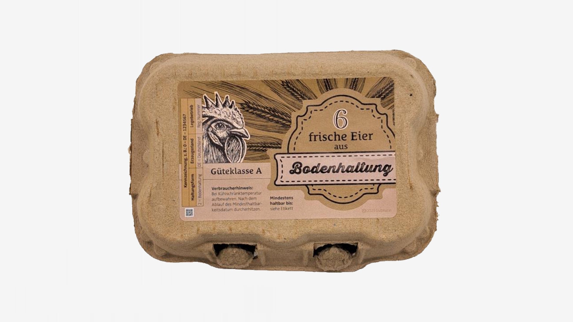6er TopCom Eierschachtel mit „Bodenhaltung“ Aufdruck Oben